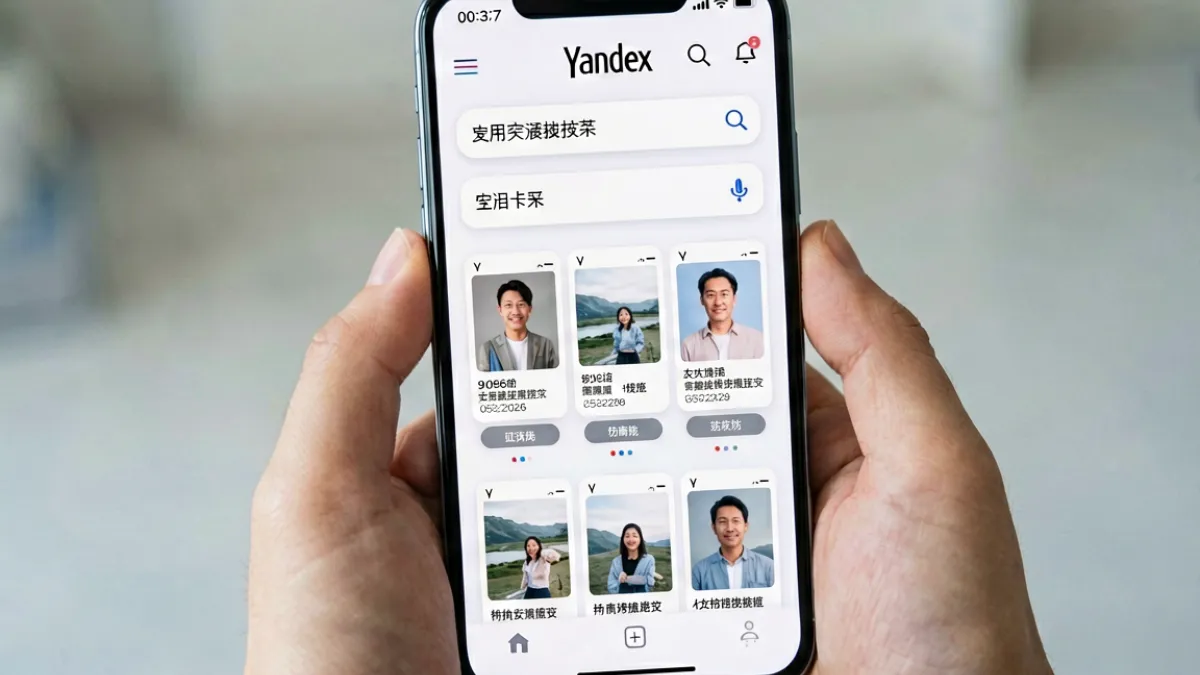 手机端打开 Yandex 搜索页面并输入海角网关键词，搜索结果展示在移动端屏幕上的真实操作场景